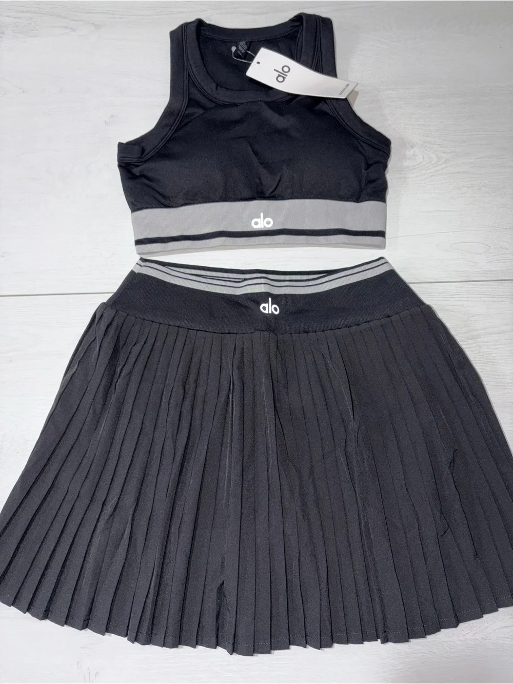 Alo yoga black short skirt with top